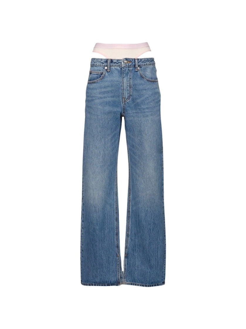 Alexander Wang Pre-Styled Hotfix Undie Slit-Hem Jeans Vintage Light Indigo