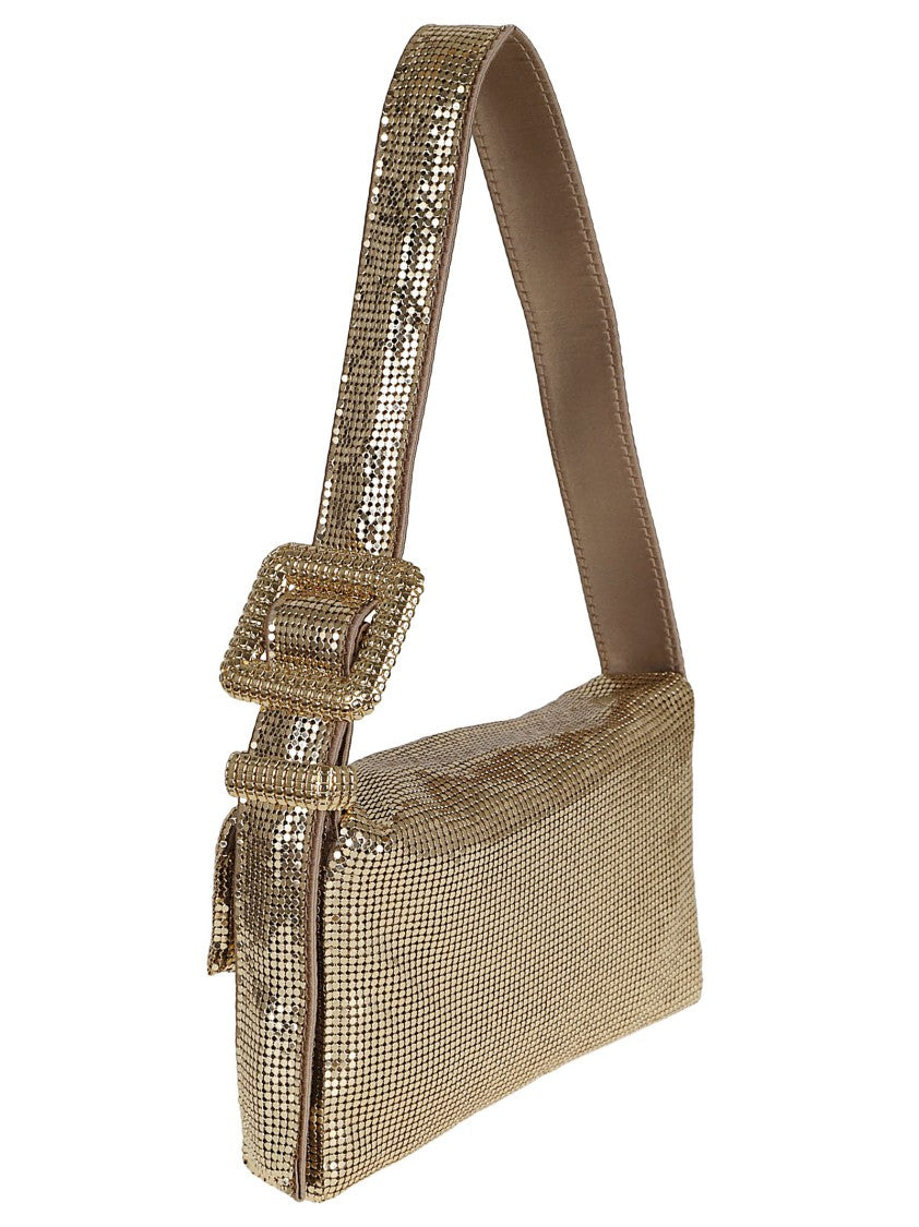 Benedetta Bruzziches Golden Sun Metal Mesh And Silk Satin Shoulder Bag