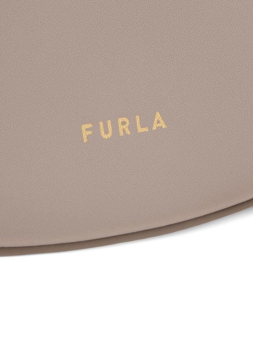 Furla Crescent-Shaped Leather Bag With Adjustable Drawstring