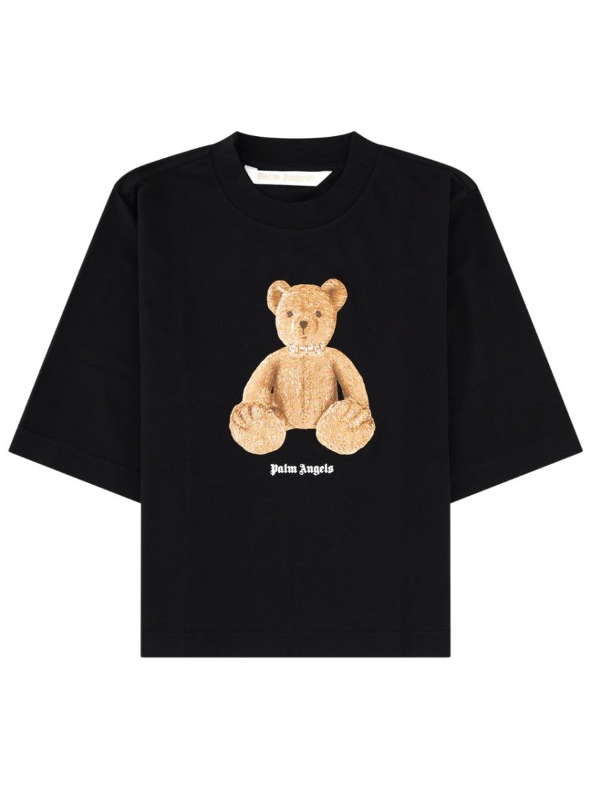 Palm Angels Black Cropped Teddy Bear Cotton T-Shirt