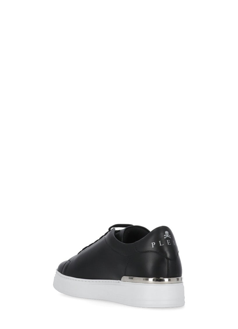 Philipp Plein Black Hexagon Metal Logo Leather Sneakers