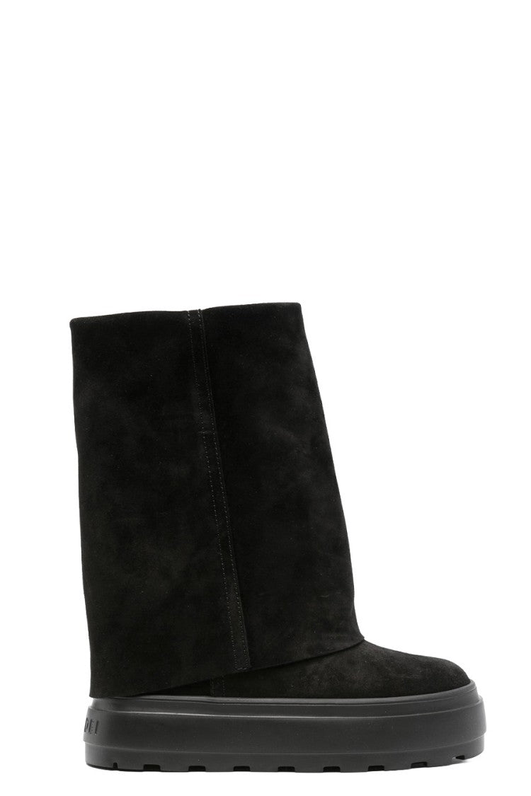 Casadei Black Wide Fold-Over Leather Boots