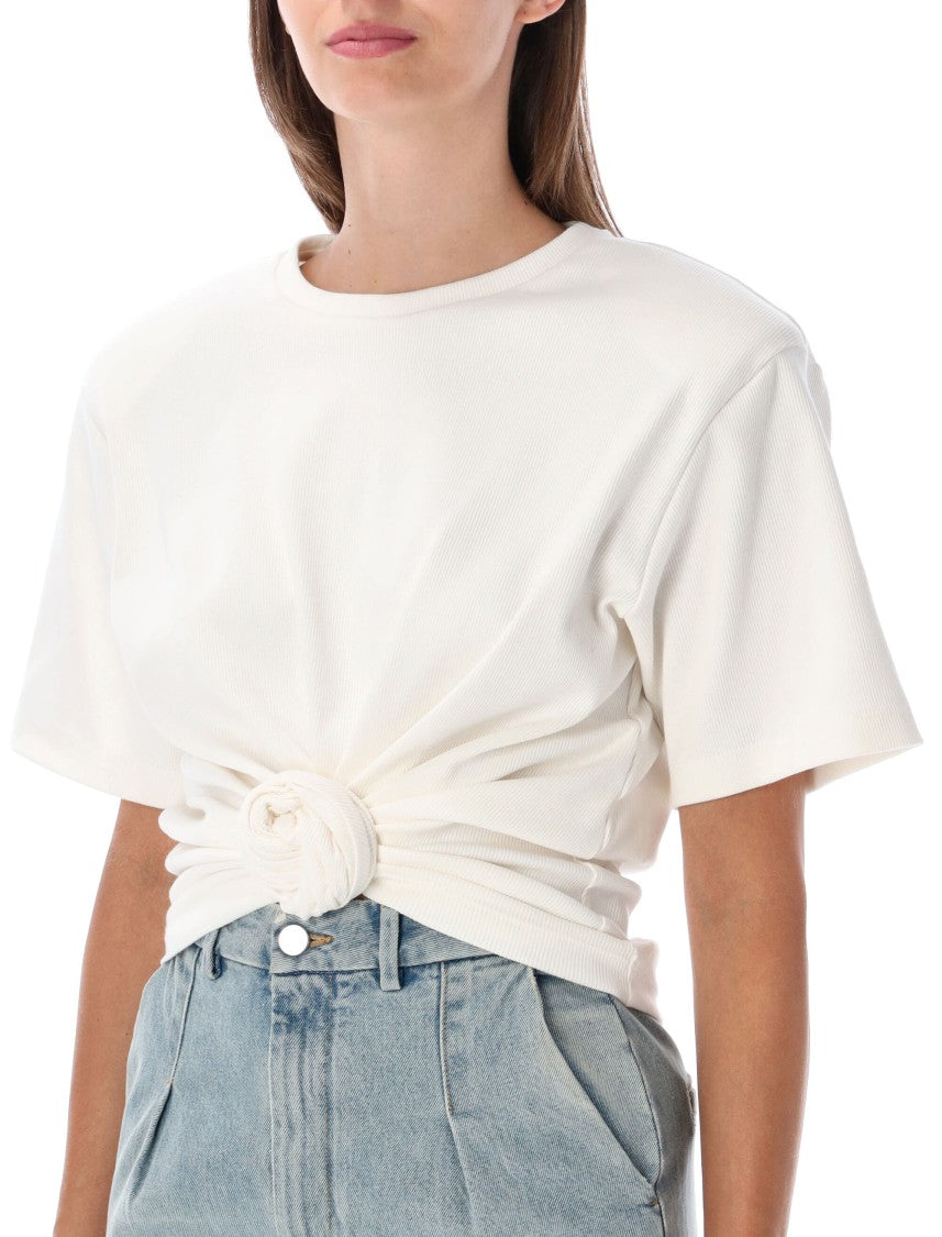 Magda Butrym Ribbed Short-Sleeved Top With Front Knot And Draped Effect