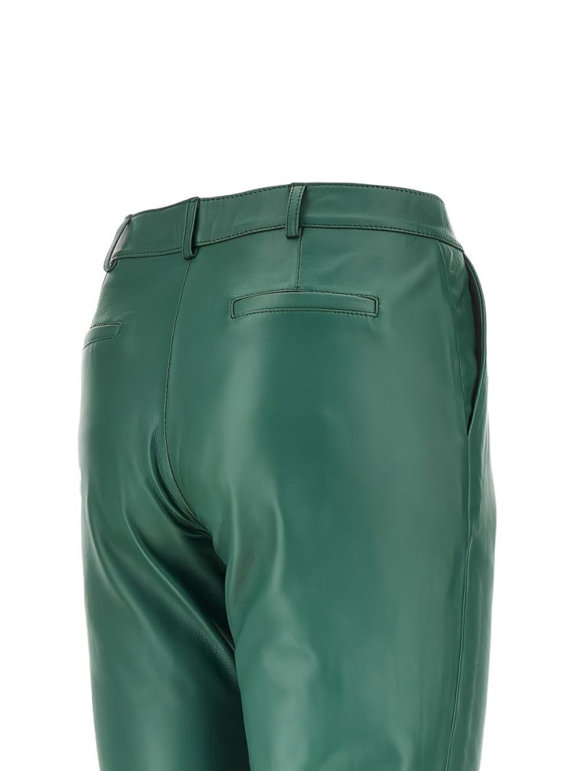 The Frankie Shop Deep Green Lamb Leather Cropped Trousers