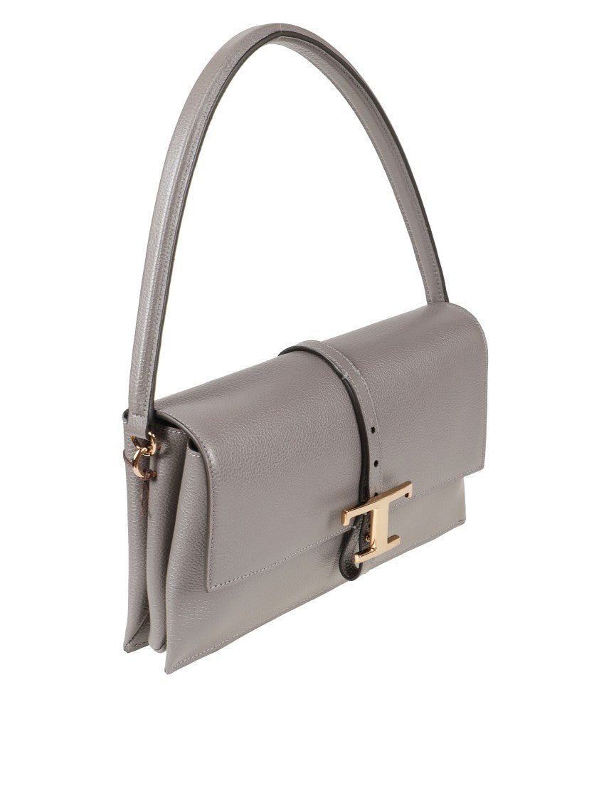 Tod's Structured Grey Handbag With Gold-Tone Clasp