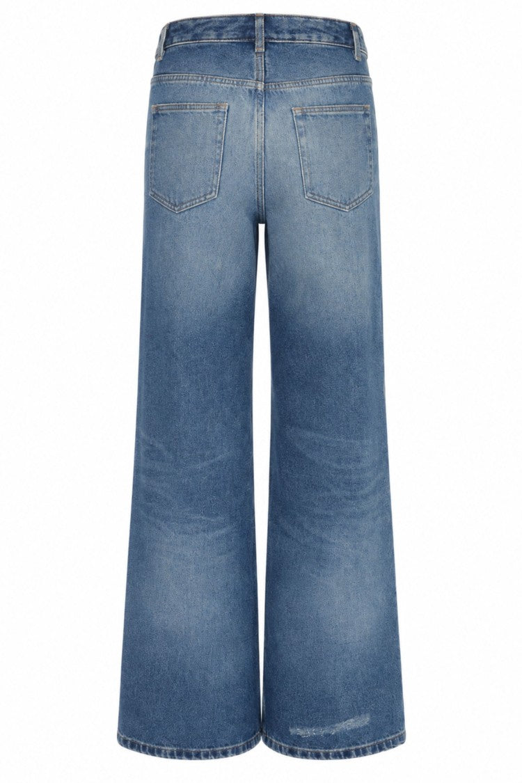 A.P.C. Indigo Blue Elisabeth High Waist Wide-Leg Cotton Jeans