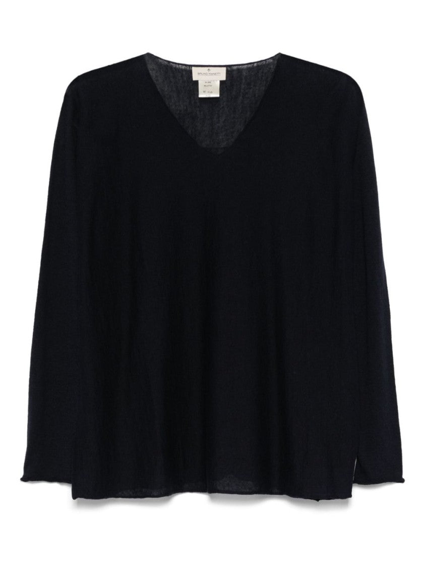 Bruno Manetti Deep V-Neck Lightweight Knit Sweater