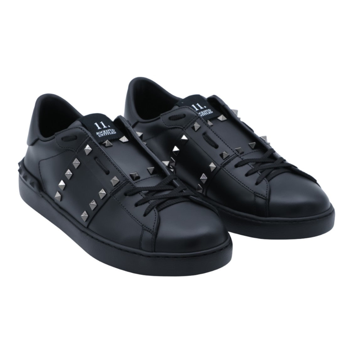 Valentino Garavani Black Leather Sneakers With Pyramid Stud Accents