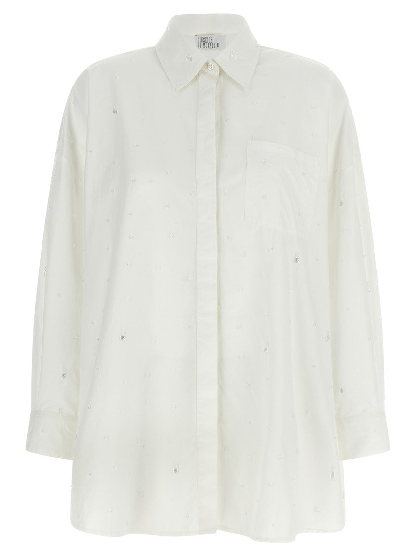 Giuseppe Di Morabito Crystal Appliqué Cotton Poplin Shirt