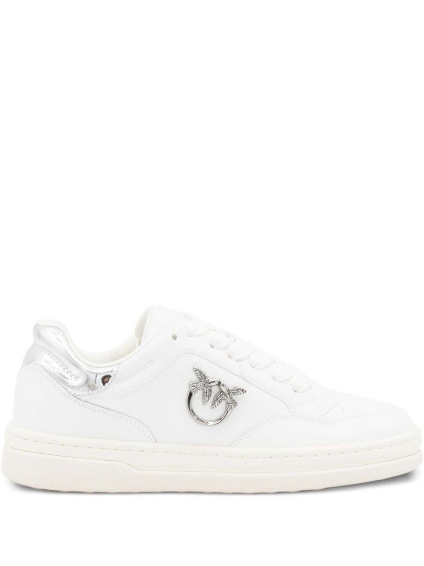 Pinko White Leather Sneakers With Metallic Accents
