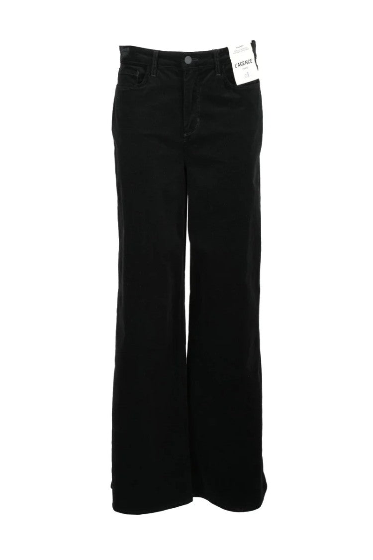 L'agence Wide Leg Velvet Trousers - Black