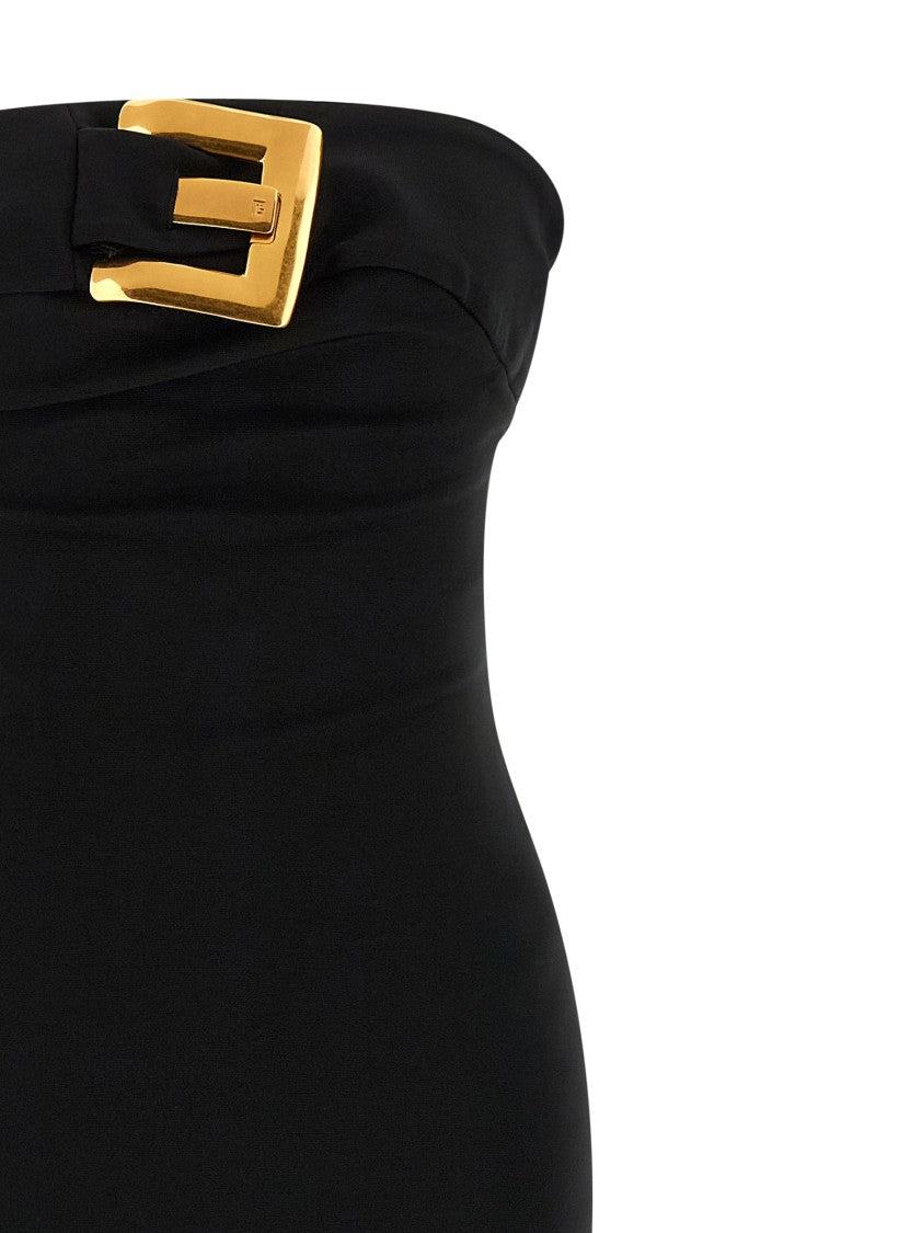 Balmain Maxi Sheath Dress With Structured Corset