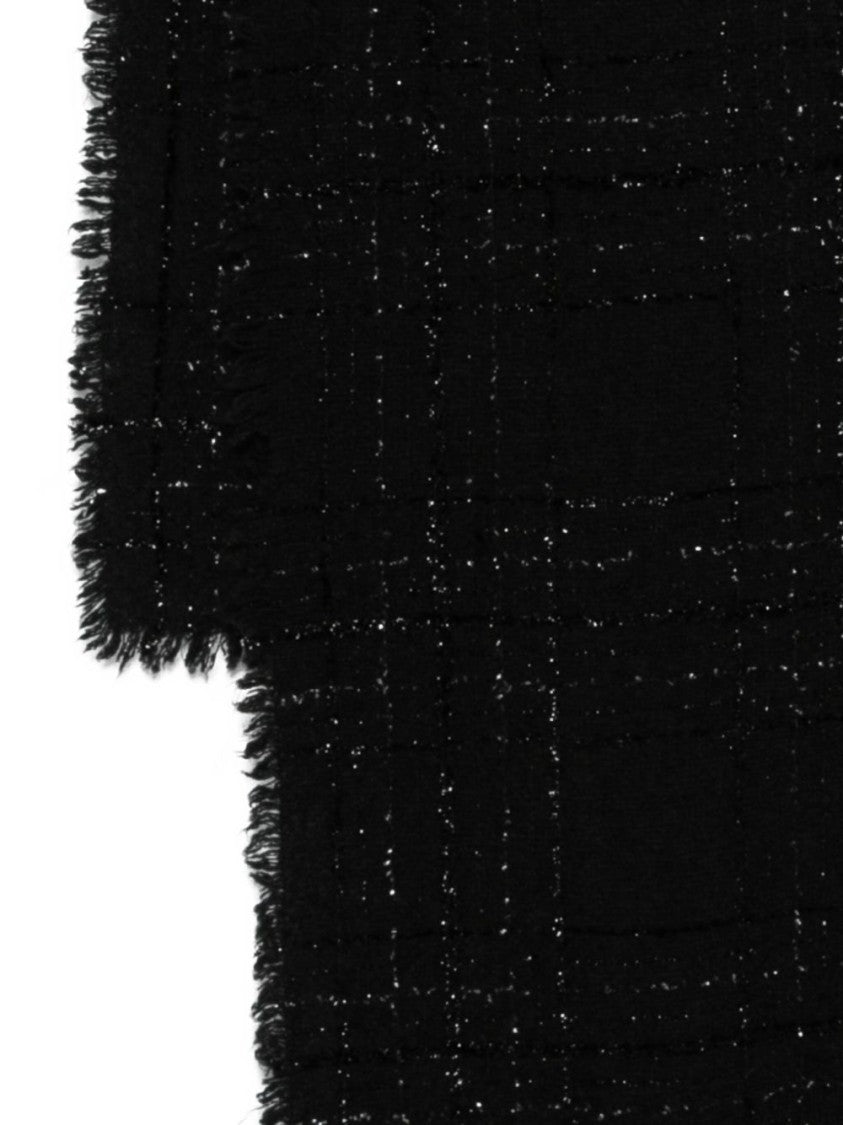 Faliero Sarti Textured Black Scarf With Fringed Edges