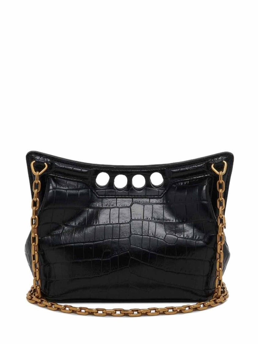 Alexander Mcqueen Structured Black Crocodile-Style Alexander Mcqueen Bag