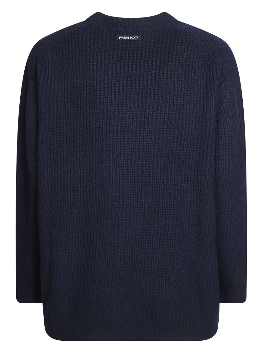 Pinko Gracidio Pure Wool Ribbed Knit Relaxed Sweater