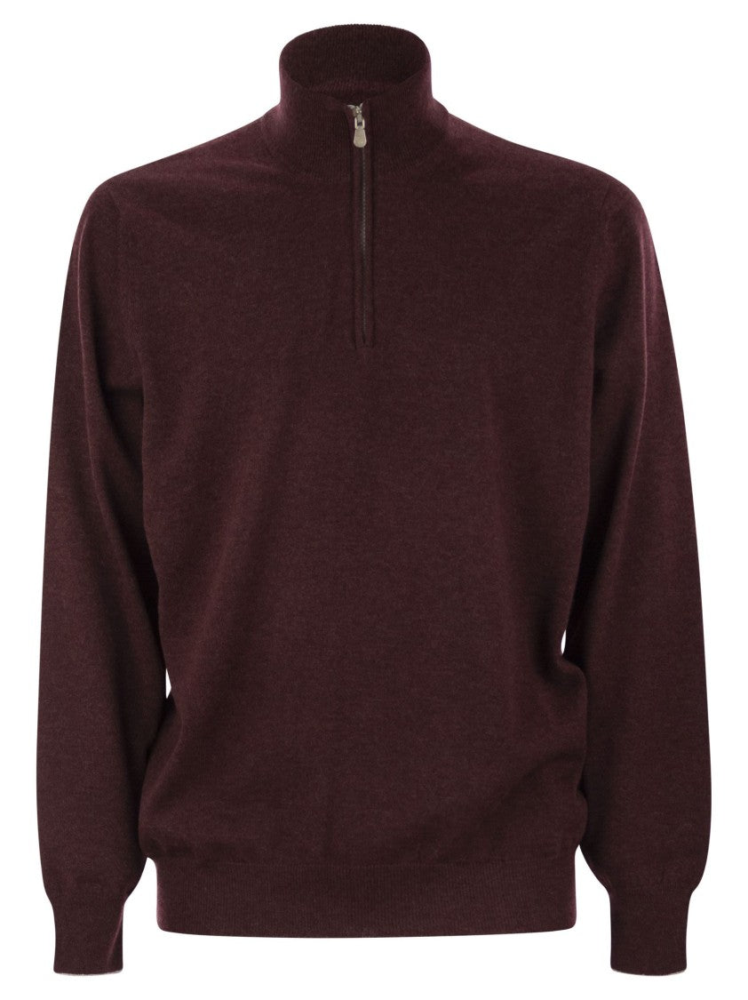 Brunello Cucinelli High-Necked Cashmere Sweater With Zip Opening