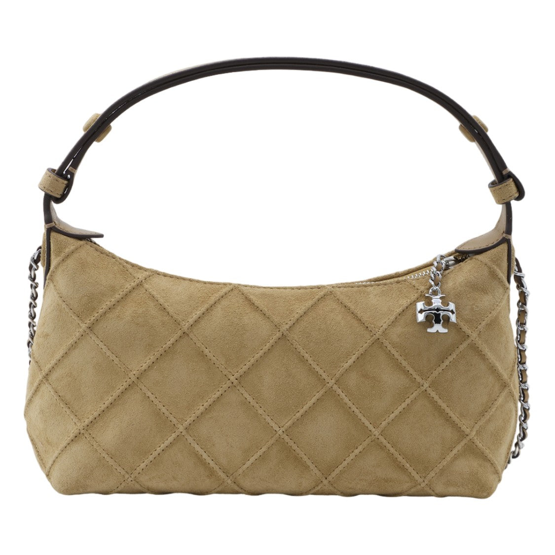 Tory Burch Quilted Handbag With Suede Texture And Silver Accents