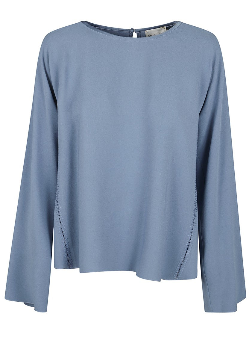 Forte Forte Light Blue Acetate Blend Blouse With Decorative Stitching