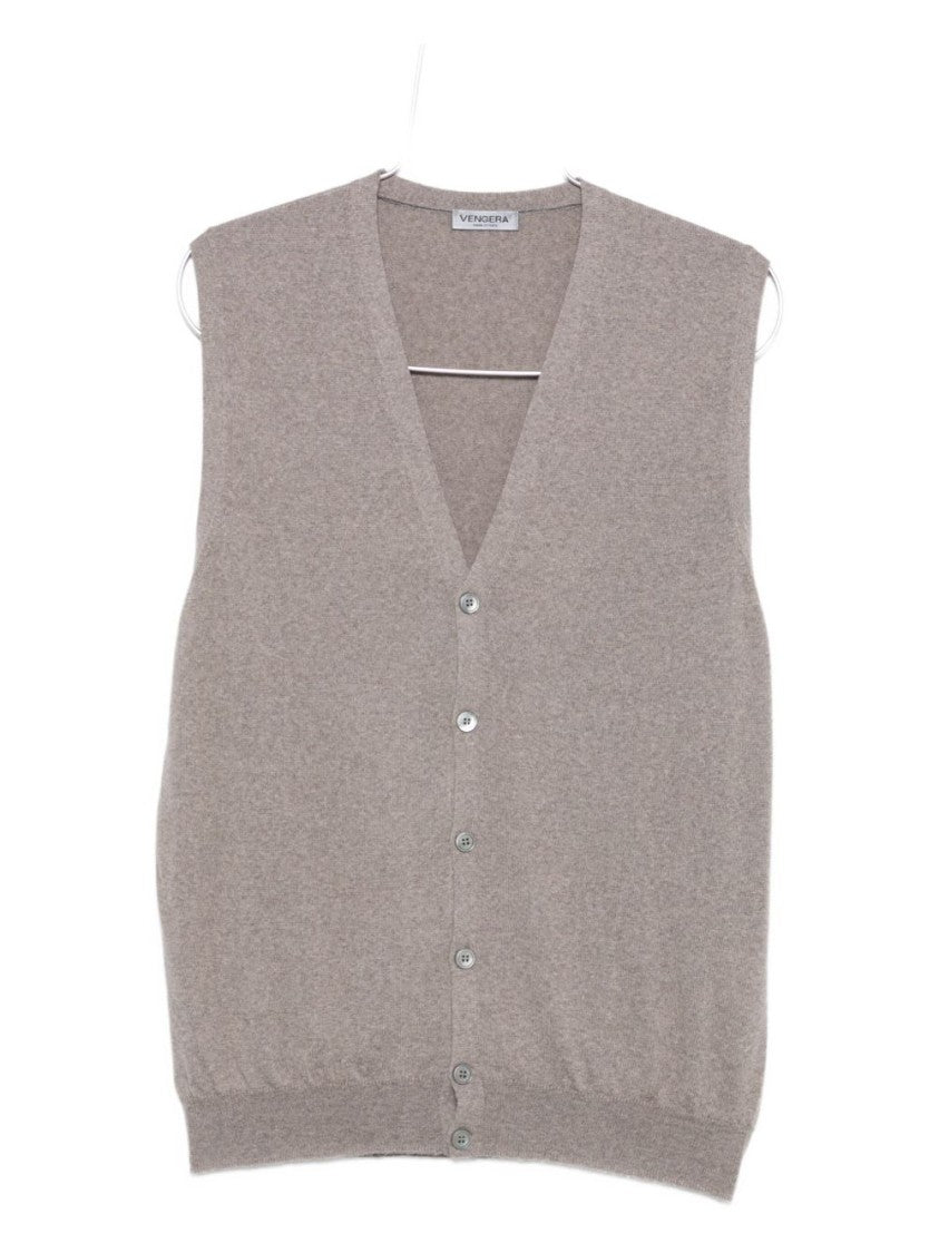 Gran Sasso Sleeveless Grey Knit Vest With V-Neckline And Ribbed Detail