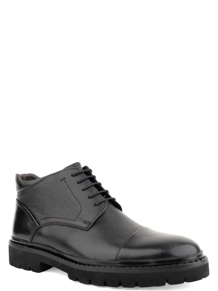 Alberto Gozzi Black Sleek Closed Front Rugged Sole Leather Ankle Boots