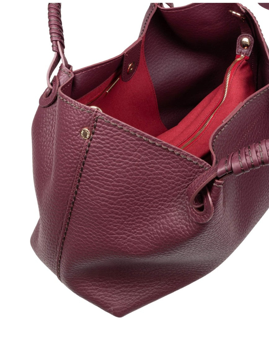 Visona Mia Leather Shoulder Bag, Burgundy