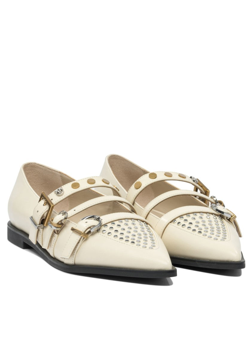 Pinko Beige Leather-Rubber Ballerinas