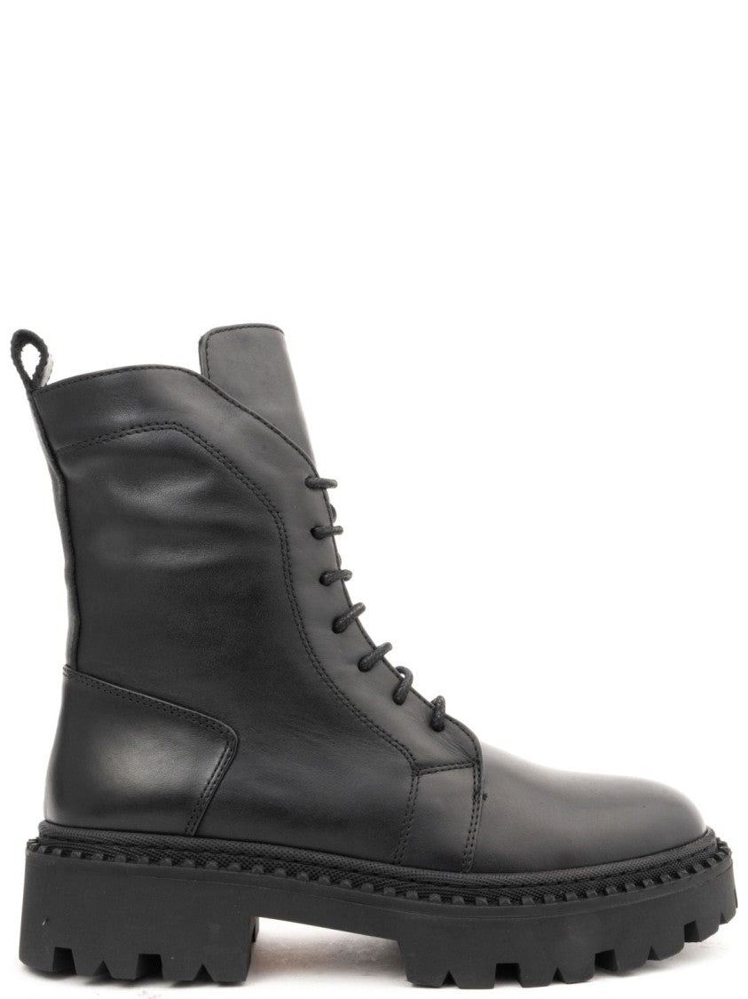 La Conte Black Leather Ankle Boots With Lace-Up Front