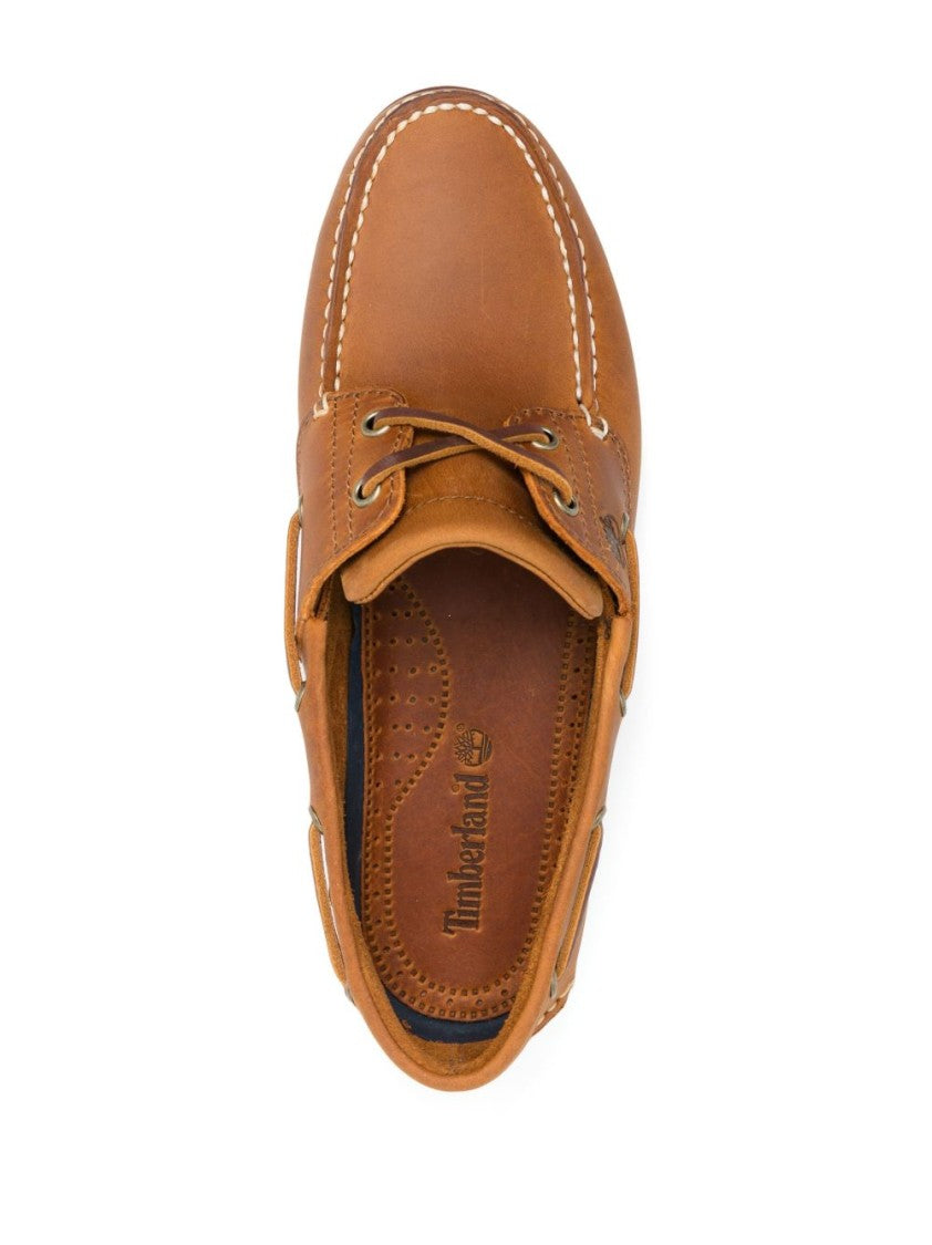 Timberland Camel Brown Calf Leather Slip-On Shoes With Debossed Logo