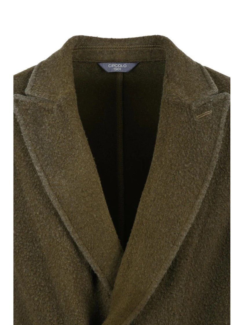 Circolo 1901 Double-Breasted Blazer In Military Green With Classic Lapel And Textured Finish