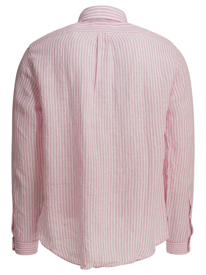 Polo Ralph Lauren Vertical Striped Linen Shirt With Button-Down Collar