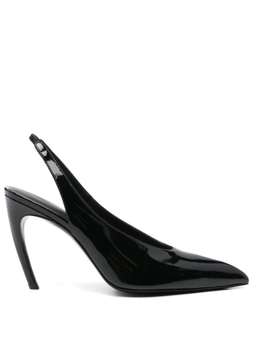 The Attico Pointed-Toe Black Slingback Pumps With Glossy Finish