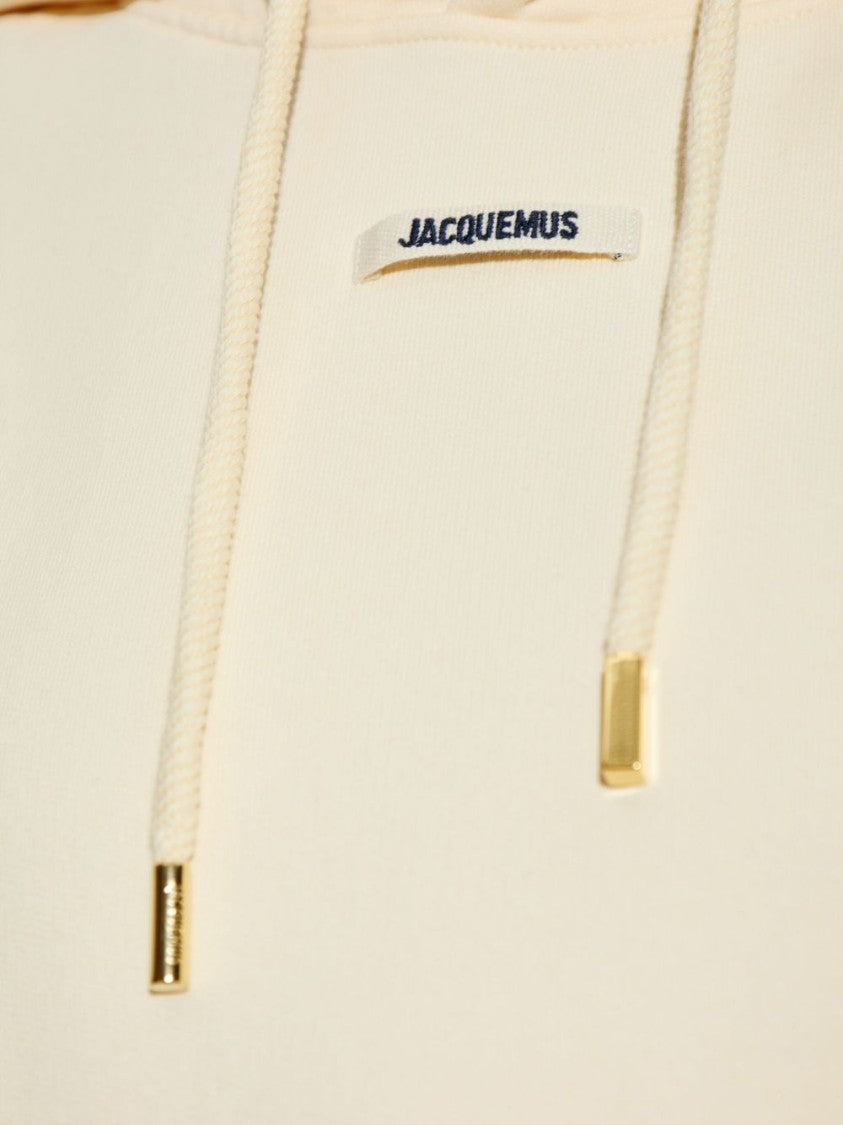 Jacquemus Cropped Beige Sweatshirt With Hood And Logo Patch