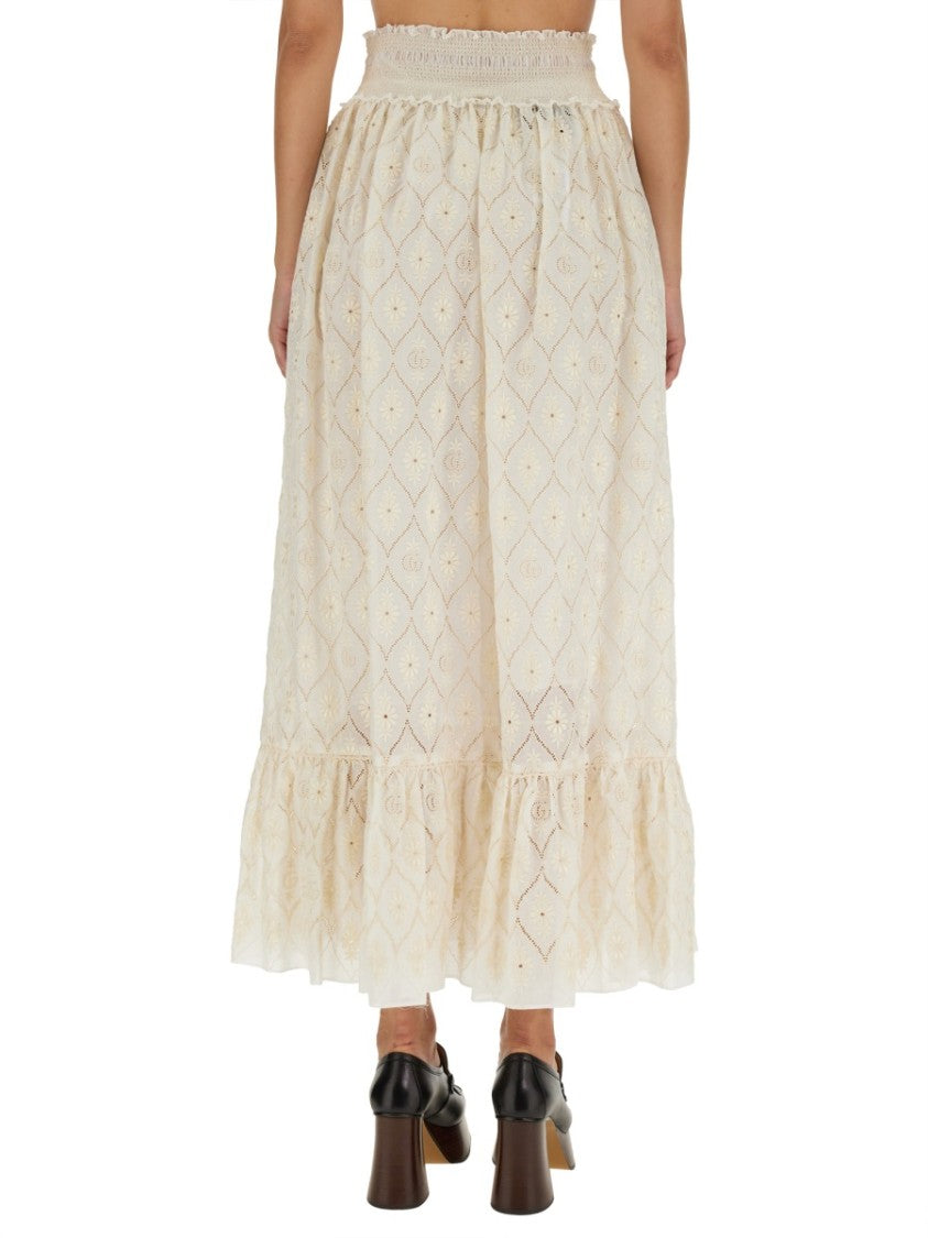 Gucci Floral Broderie Anglaise Midi Skirt