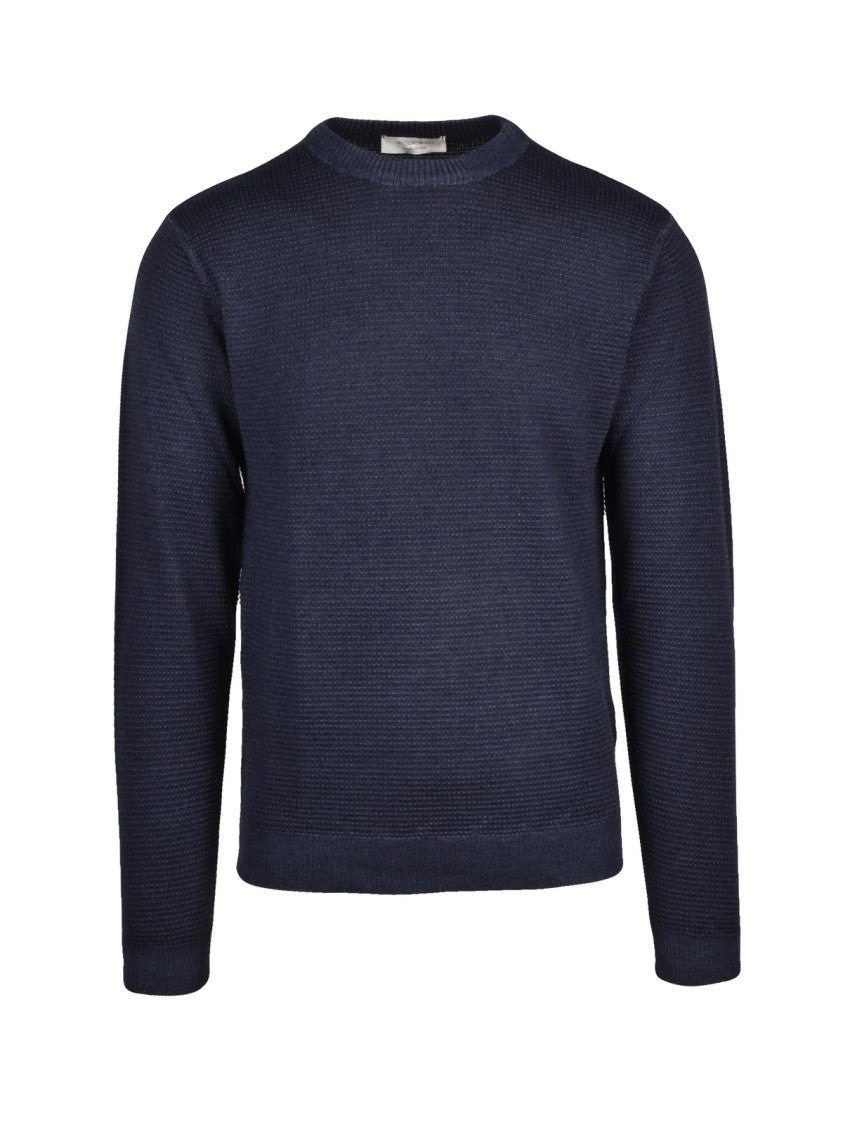 Wool & Co Blue Textured Merino Wool Crewneck Sweater