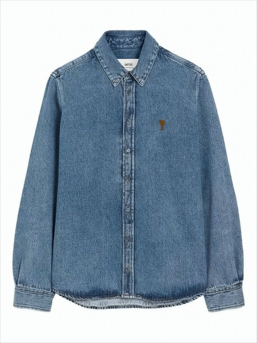 Ami Paris Relaxed Fit Blue Denim Jacket