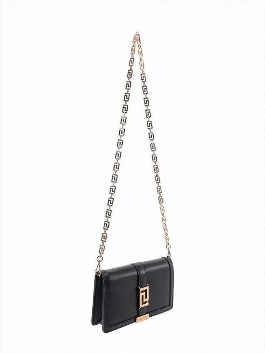 Versace Structured Black Calf Leather Clutch Bag