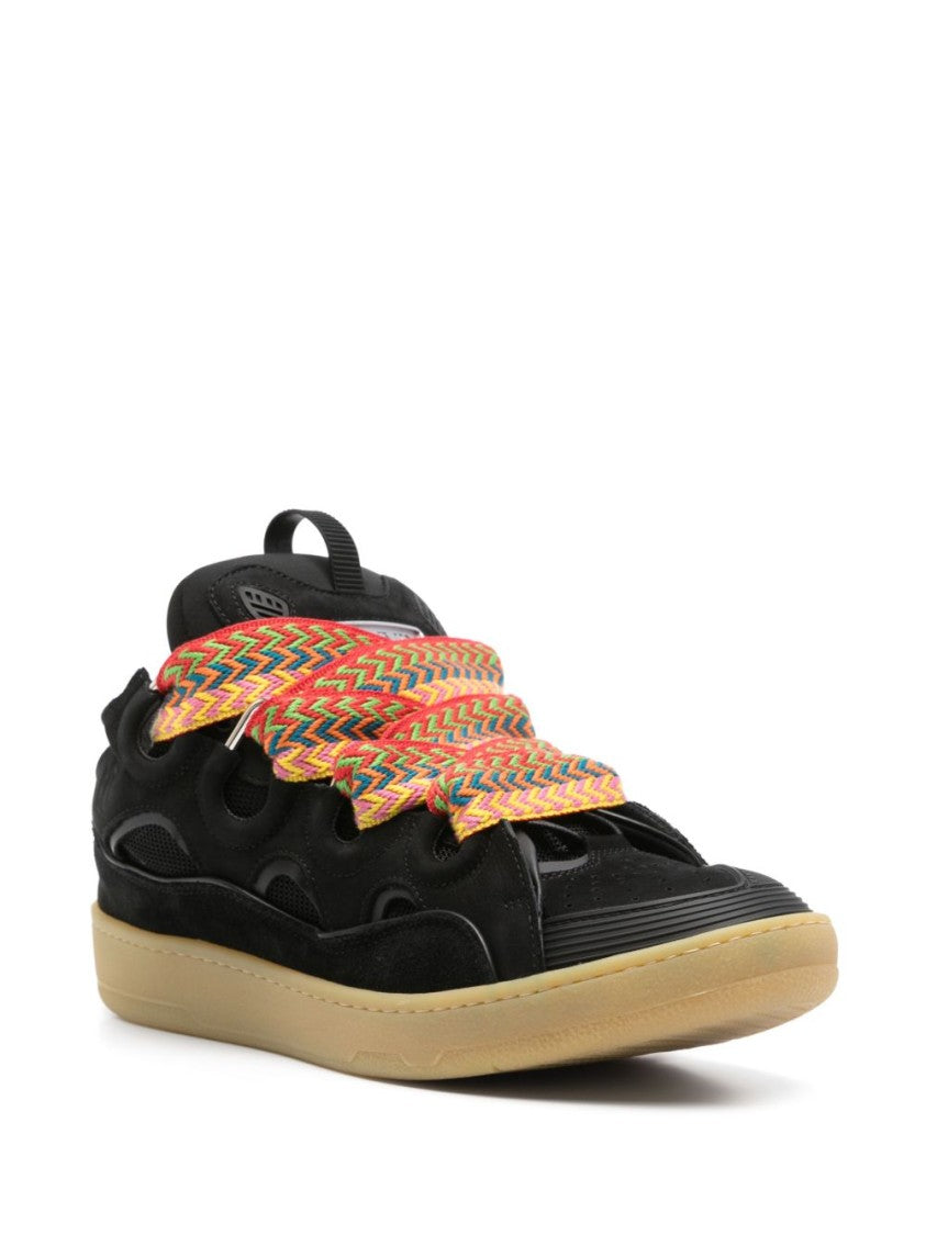 Lanvin Black Patterned Lace Ridged Sole Sneakers