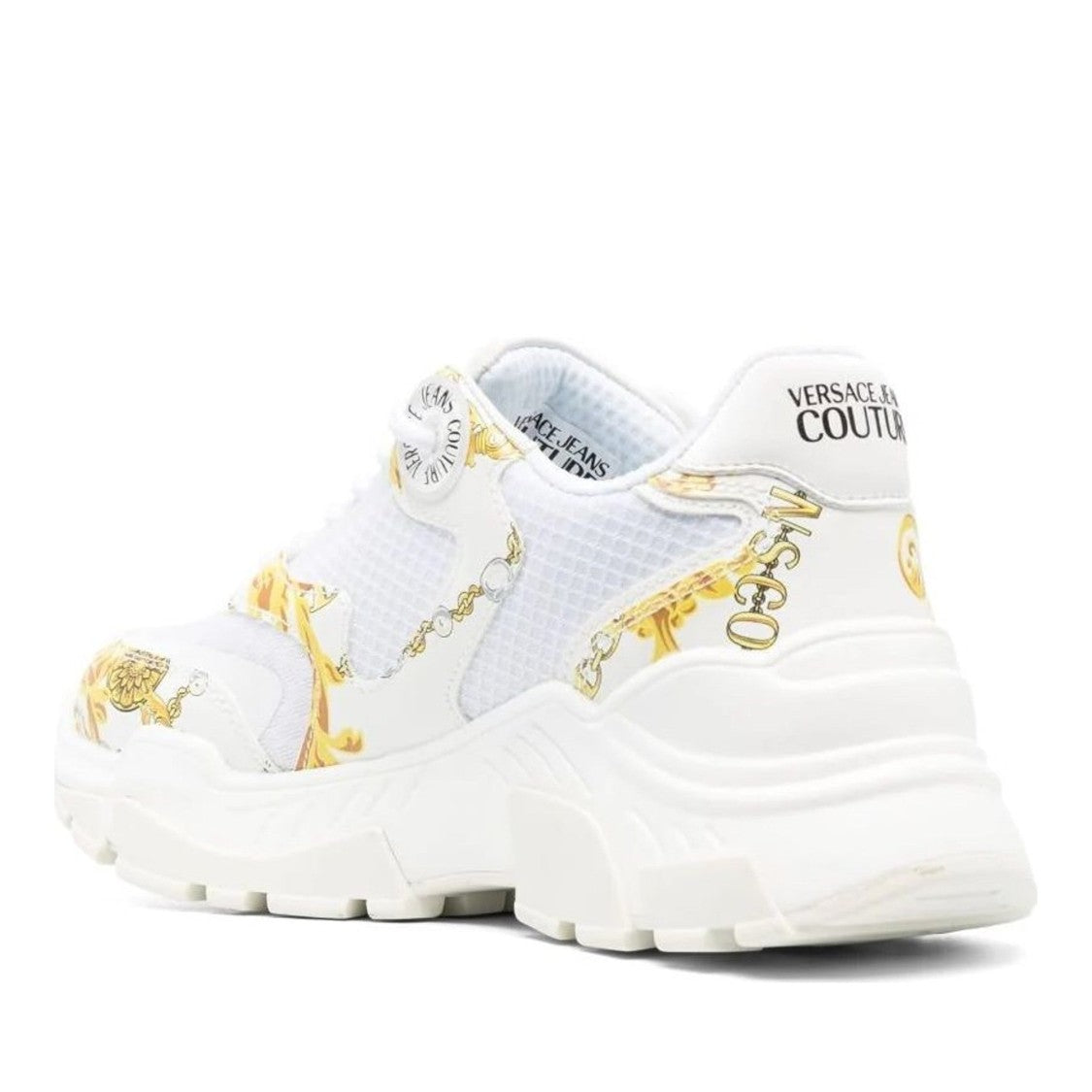 Versace Jeans Couture White Berry Gold Baroque Motif Chunky Sneakers