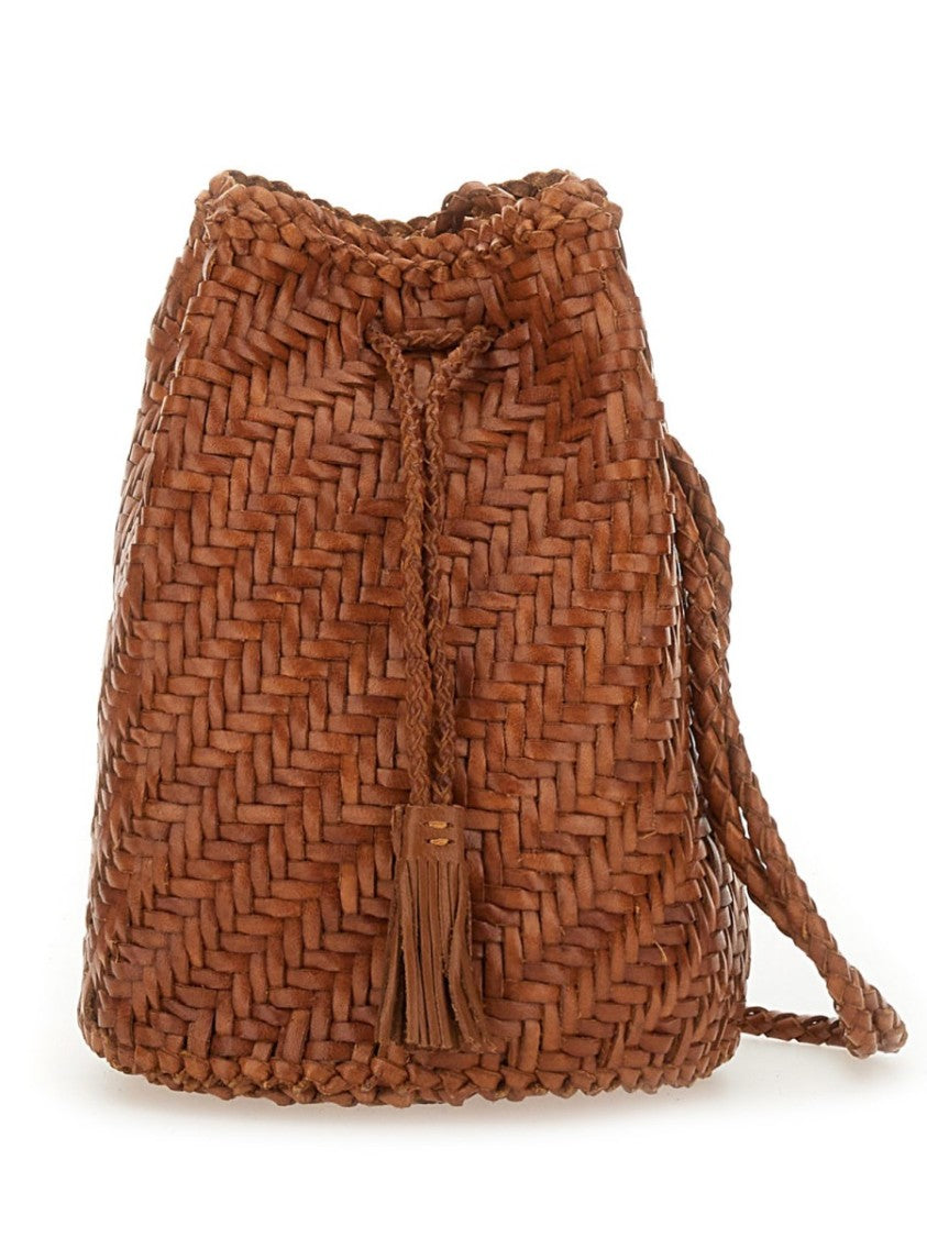 Dragon Diffusion Rich Tan Pompom Double Jump Leather Bucket Bag
