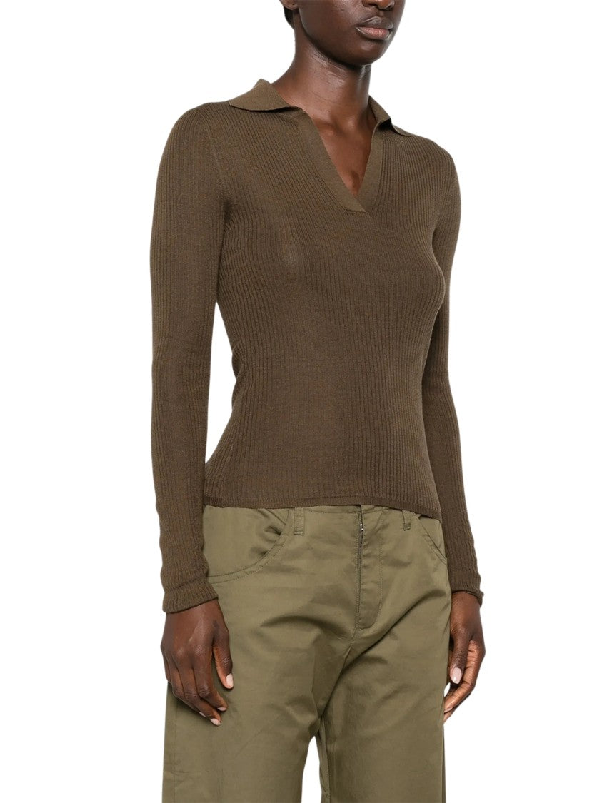 Max Mara Mxmgergo Ribbed Knit Collared Top