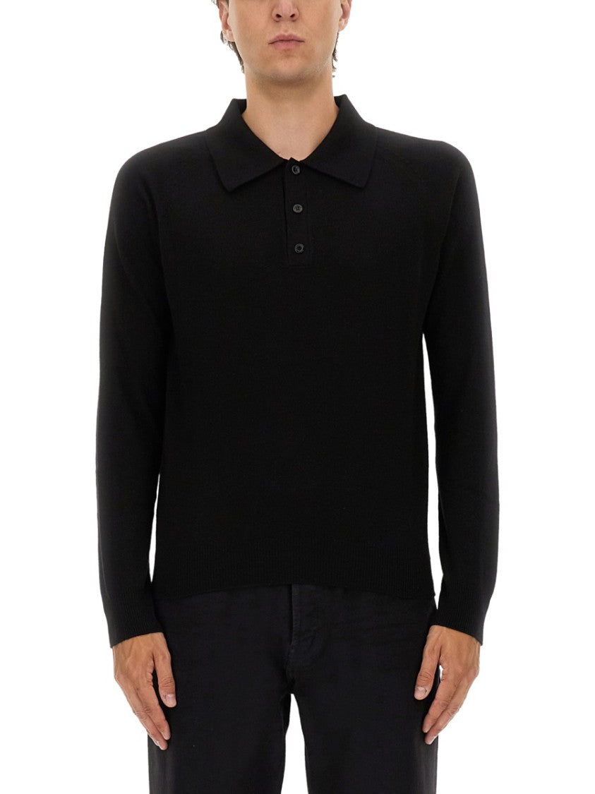 Saint Laurent Long-Sleeved Wool Polo With Classic Collar