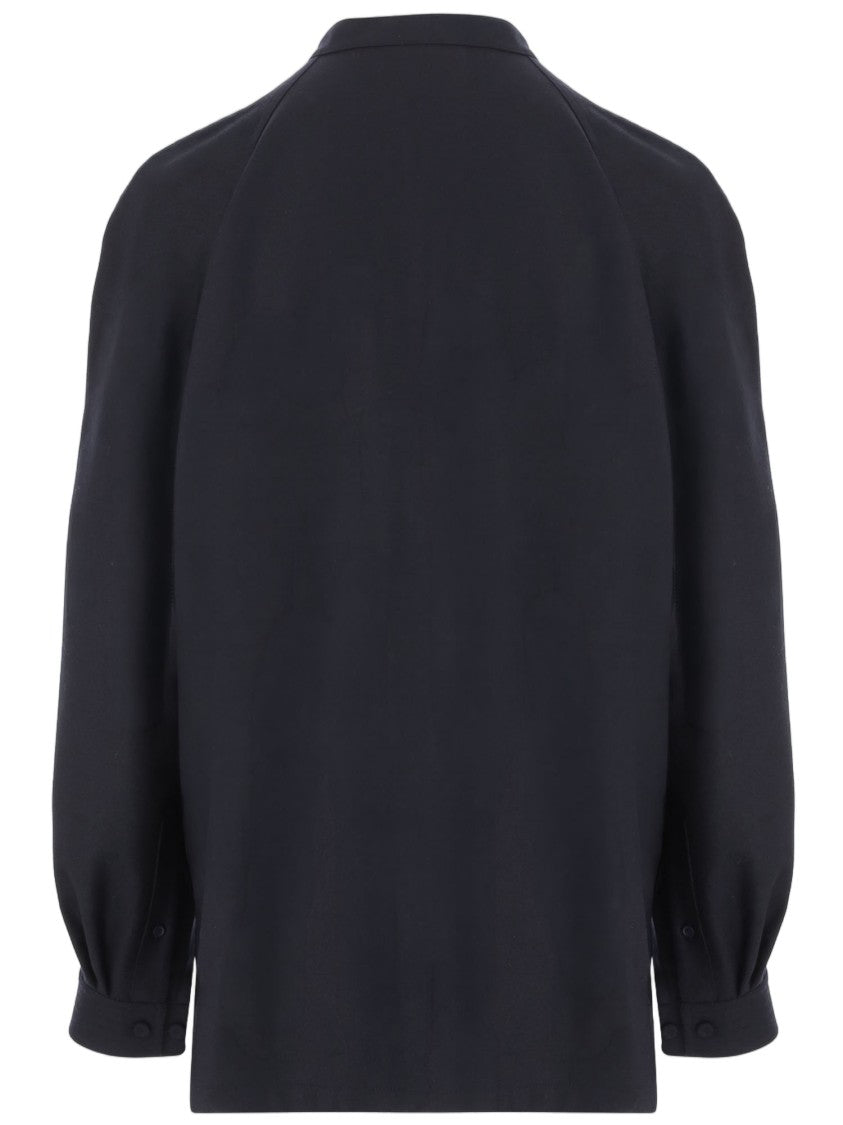 Carven Navy Blue Mandarin Collar Half-Button Wool Sweater