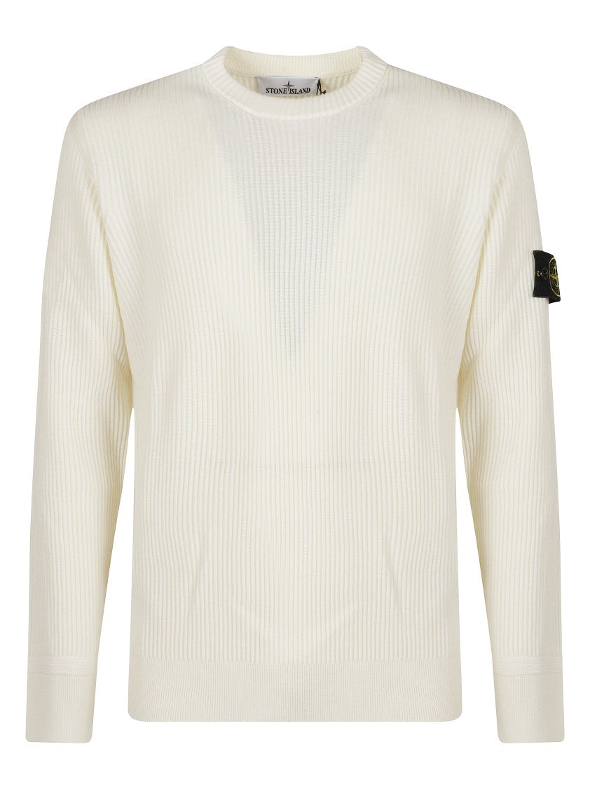 Stone Island Ribbed Knit Sweater With Crew Neckline And Logo Patch
