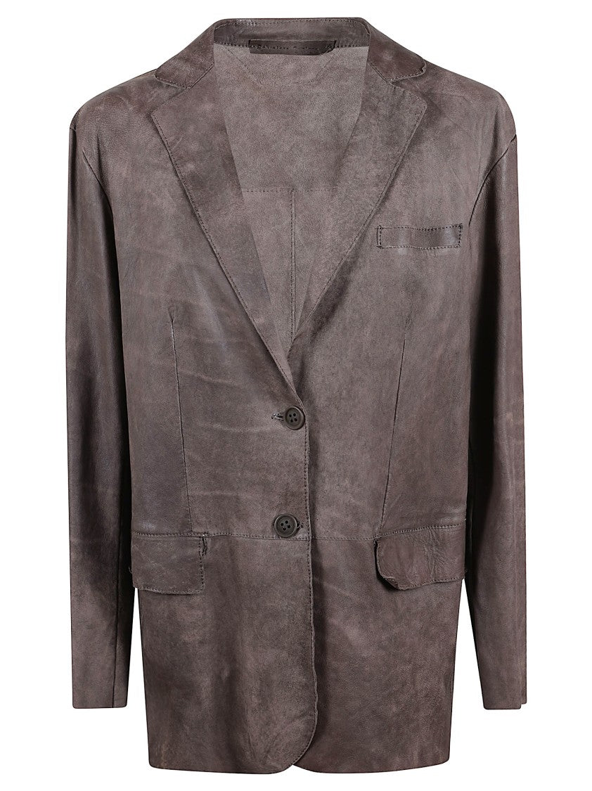 Salvatore Santoro Brown Leather Jacket With Notched Lapel