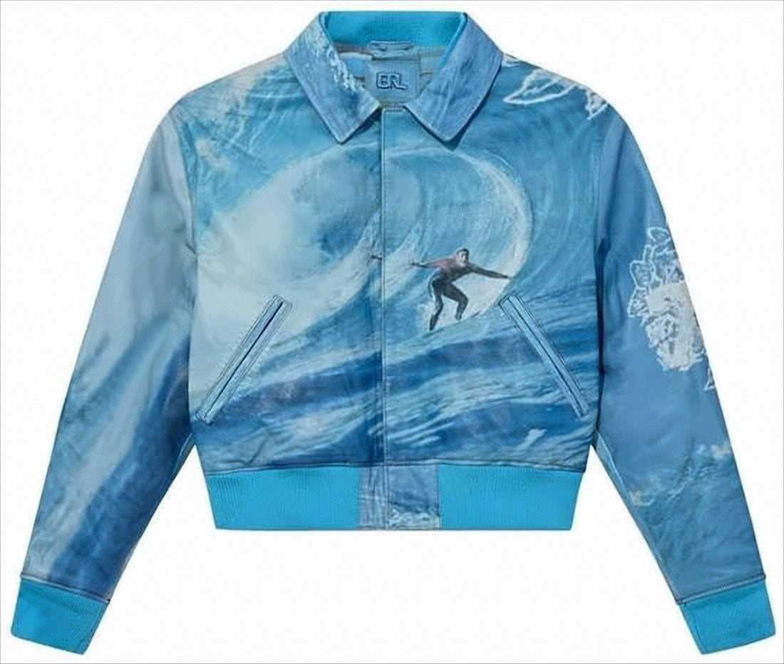 Erl Lambskin Jacket With Ocean Wave Print