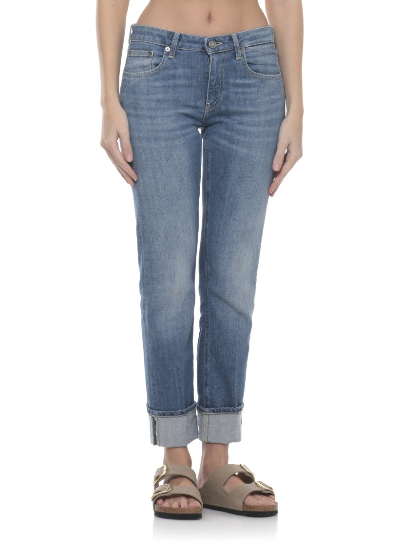 Dondup Blue Coco Leather Tab Denim Jeans