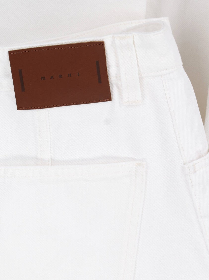 Marni White Cotton Midi Skirt With Five-Pocket Design And Zip Closure