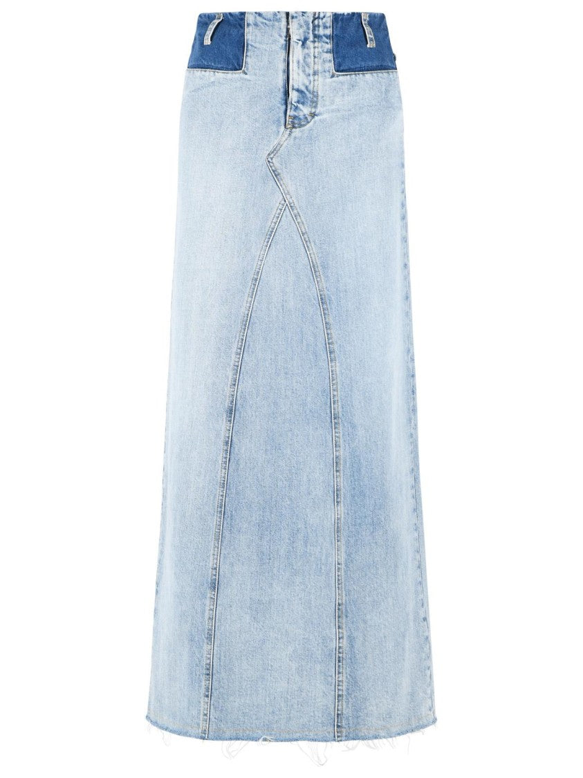 Maison Margiela Denim Maxi Skirt With Iconic White Stitching And Raw Hem