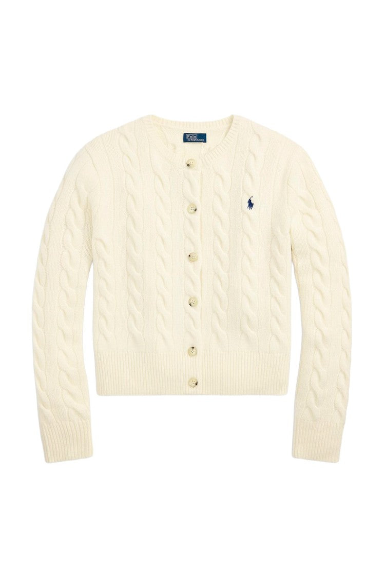 Polo Ralph Lauren Cream Wool-Cashmere Blend Cable-Knit Cardigan