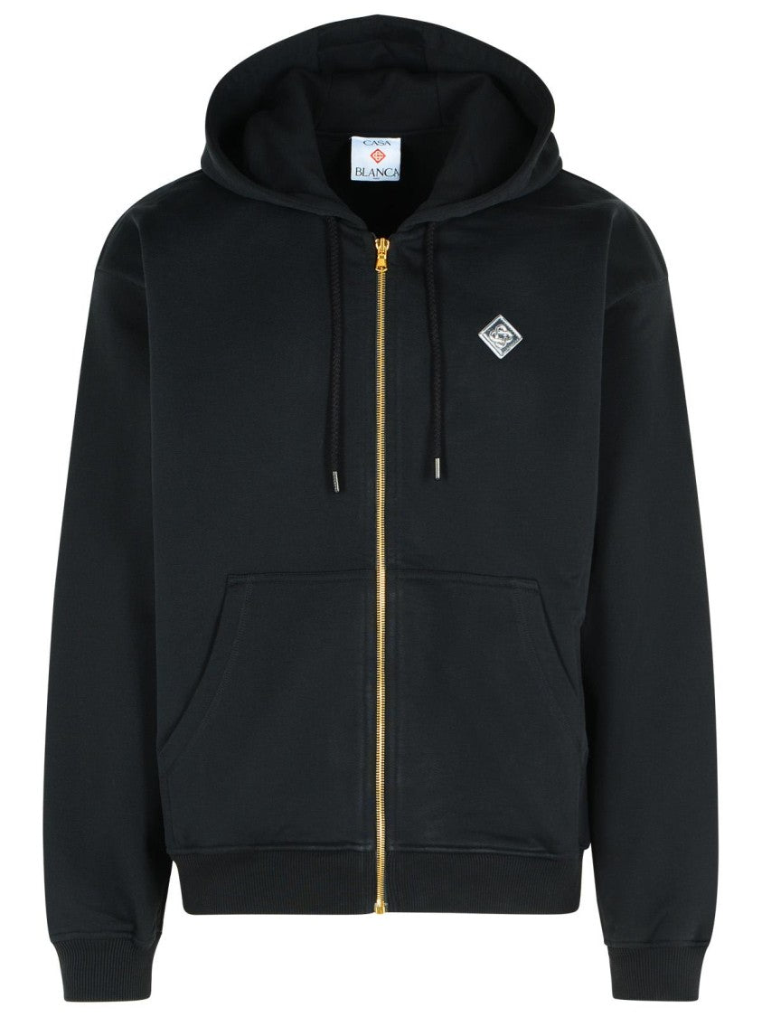 Casablanca Black Cotton Sweatshirt With Drawstring Hood And Contrast Logo
